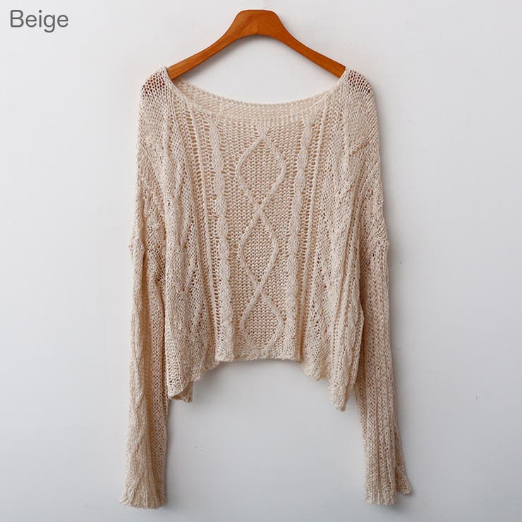 Beige サマーニット ワイドネックサマーニット 透け感 シースルー[品番：AD000012009