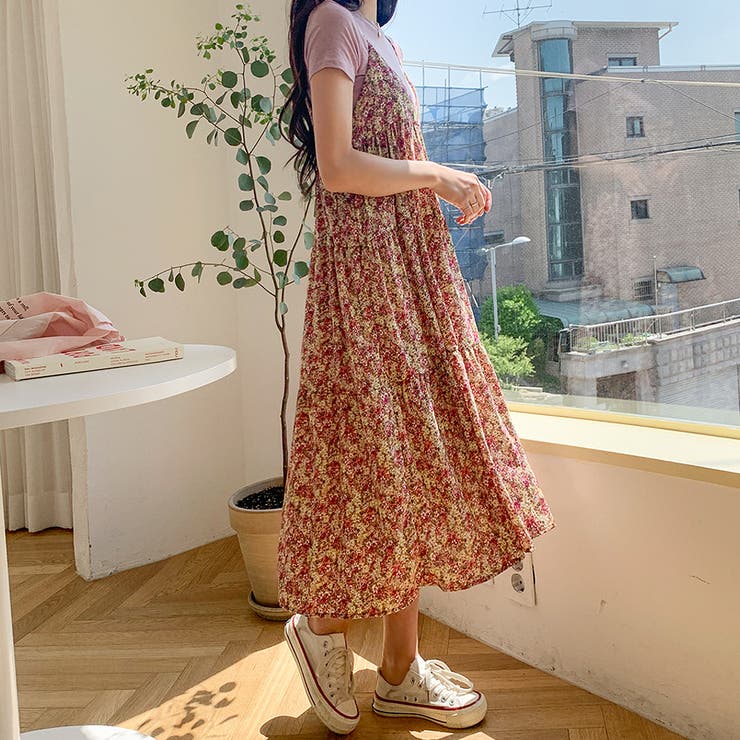 ミディフラワーワンピース 花柄 キャミソールワンピース[品番