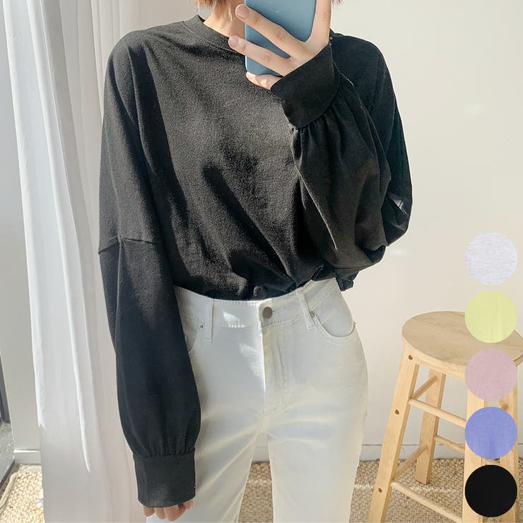 Black | オーバーサイズコットンTシャツ ロングTシャツ スウェットスタイル | PREMIUM K