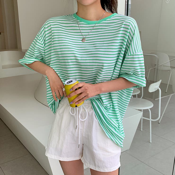 オーバーサイズカラーボーダーTシャツ 半袖 ドロップショルダー | PREMIUM K | 詳細画像9 