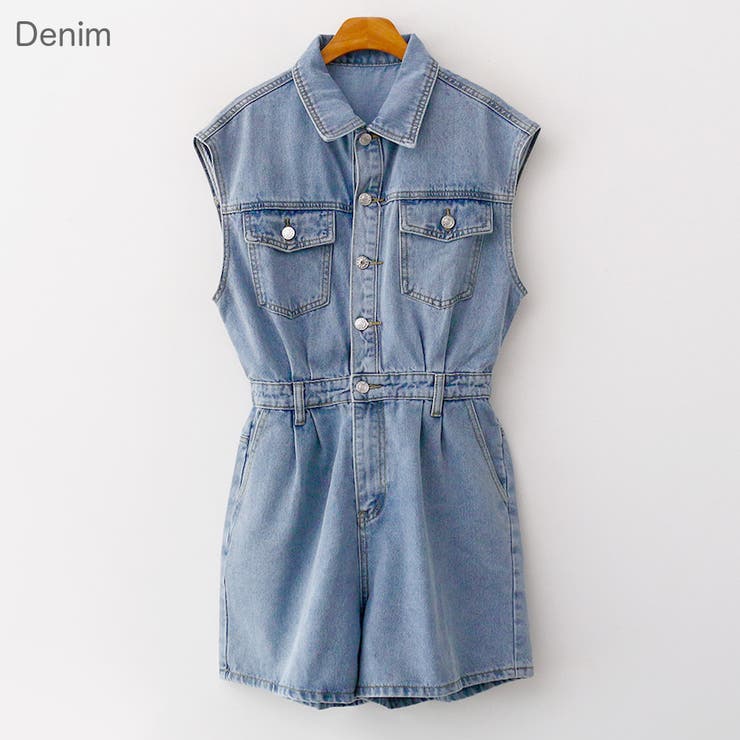 デニム ノースリーブ　オールインワン ACLENT オールインワン ノースリーブデニムオールインワン