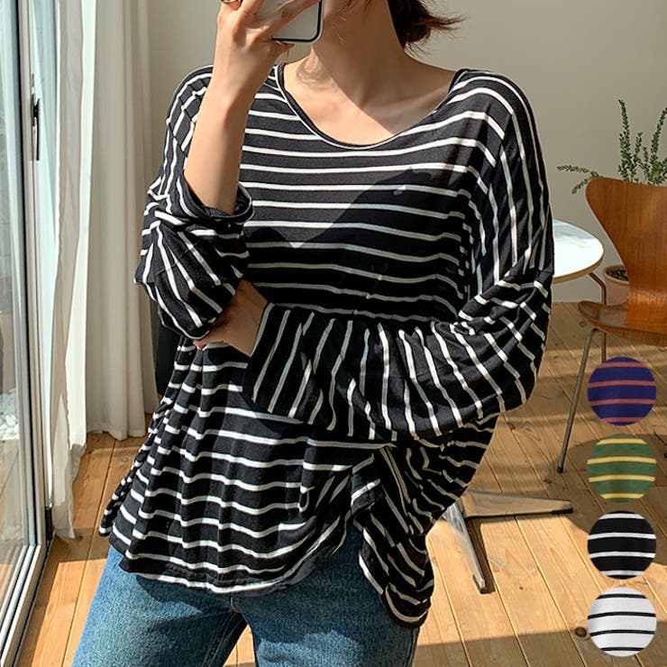Black | やわらかゆる感ボーダーTシャツ ロングTシャツ ロンT | PREMIUM K