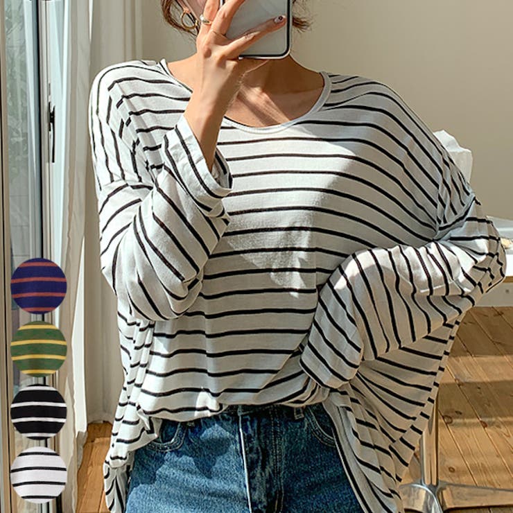 Ivory | やわらかゆる感ボーダーTシャツ ロングTシャツ ロンT | PREMIUM K