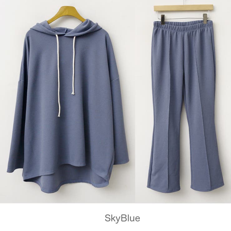 シワ感フードツーピース 上下セット セットアップ[品番