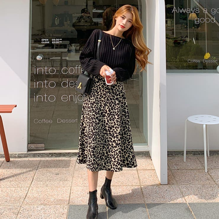Vネック ロングワンピース オシャレ 半袖 ヒョウ柄 レオパード