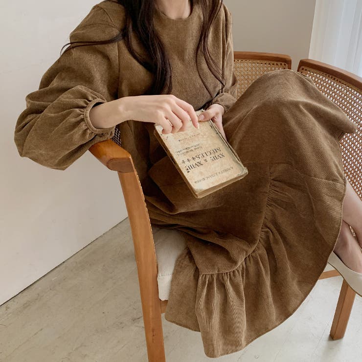 後ろさがりのコーデュロイワンピース ロングワンピース ミディ丈 | PREMIUM K | 詳細画像2 