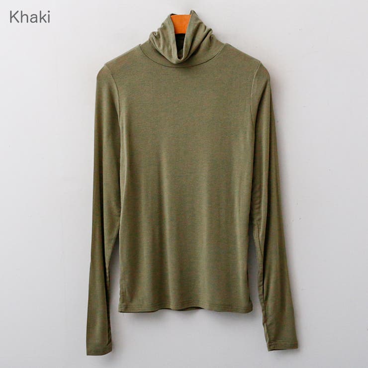 Khaki | やわらかタートルネックTシャツ ハイネック 長袖 | PREMIUM K