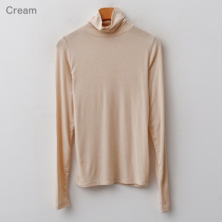 Cream | やわらかタートルネックTシャツ ハイネック 長袖 | PREMIUM K