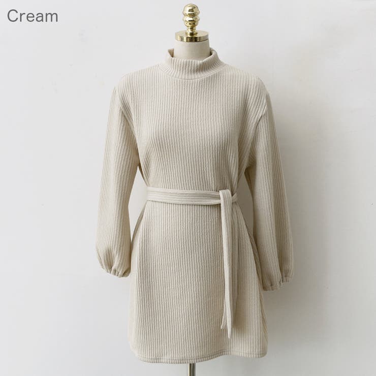 Cream | モックネックリブワンピース 2WAY パフスリーブ | PREMIUM K