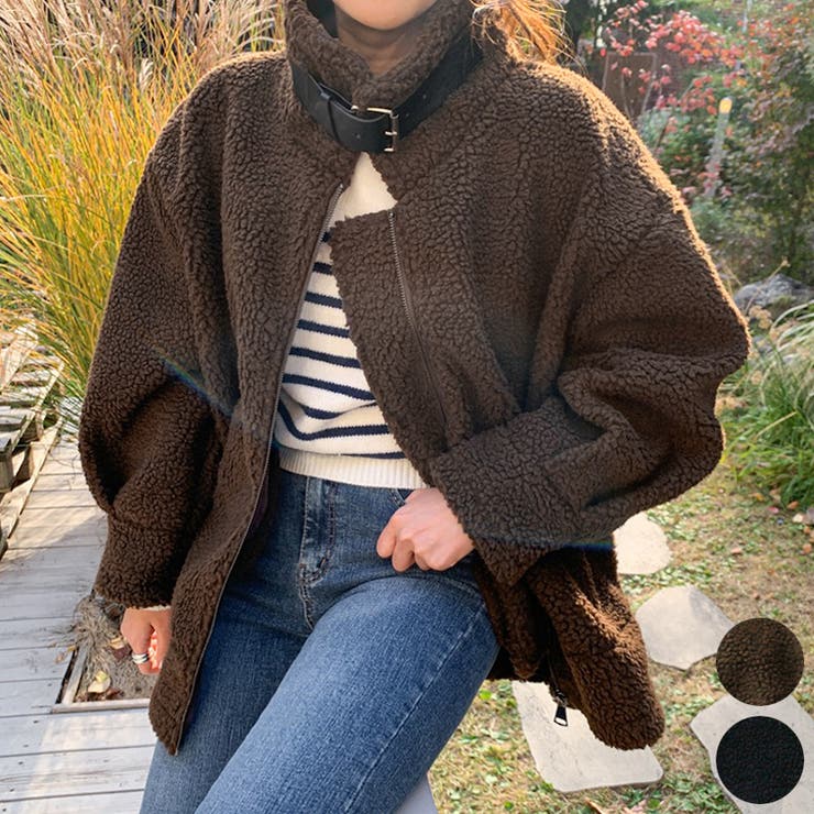 もこもこ もこもこボアジャケット ボアブルゾン ベルトハイネック[品番