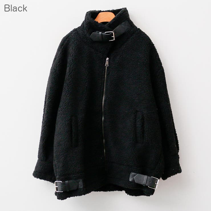 耳付きボアブルゾン もこもこボアジャケット ボアブルゾン ベルトハイネック[品番