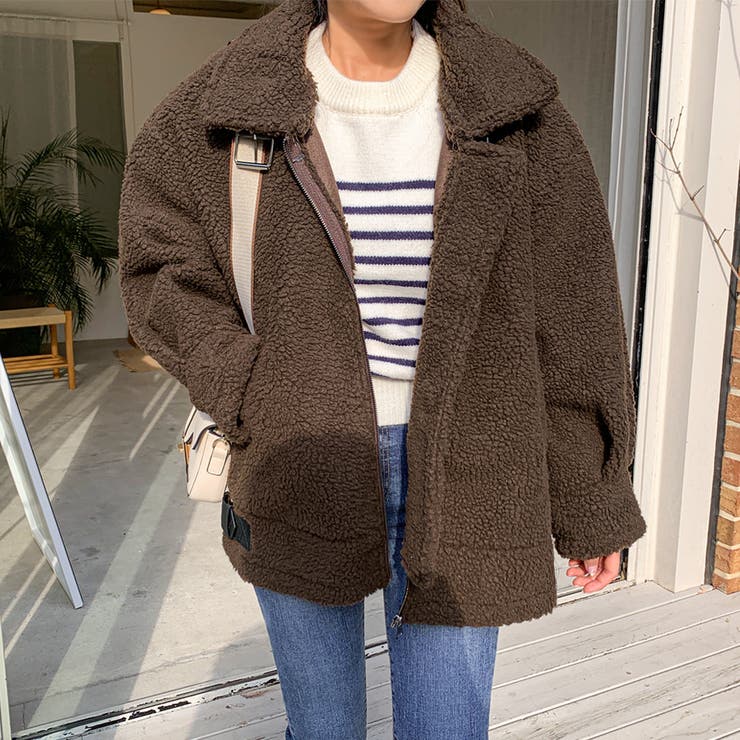 もこもこボアジャケット ボアブルゾン ベルトハイネック[品番