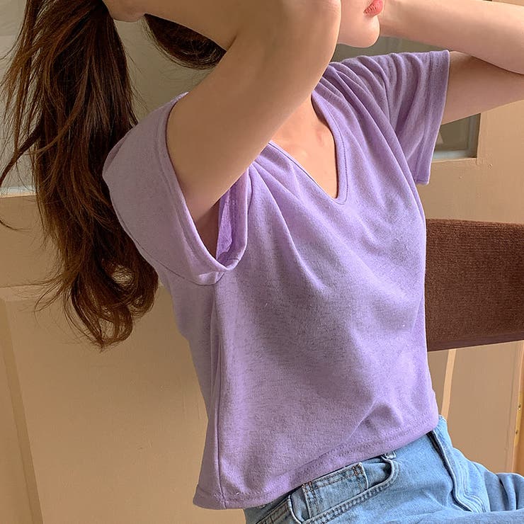 リネンミックスクロップドTシャツ 半袖 ゆるVネック | PREMIUM K | 詳細画像3 