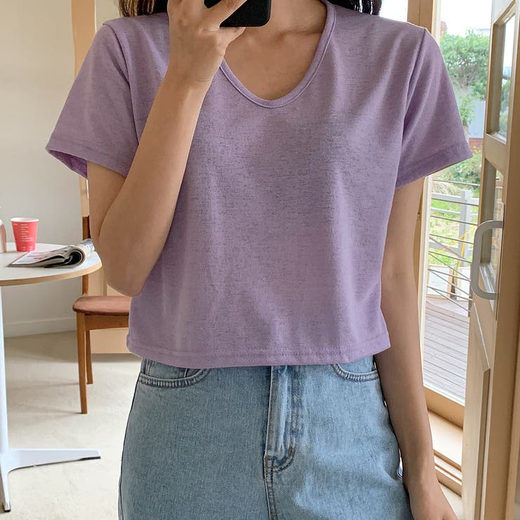 リネンミックスクロップドTシャツ 半袖 ゆるVネック | PREMIUM K | 詳細画像4 