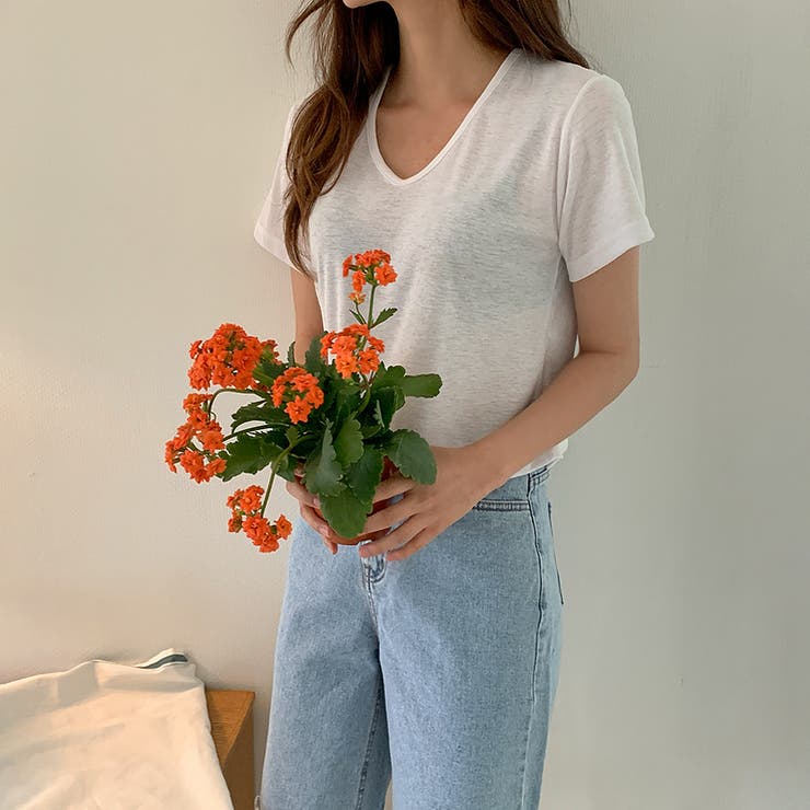リネンミックスクロップドTシャツ 半袖 ゆるVネック | PREMIUM K | 詳細画像6 