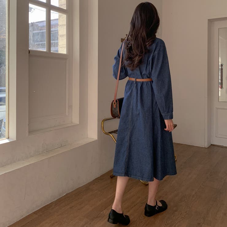 【未使用級・完売品】H.A.K / ハク ロングシャツワンピース ベルト付 濃紺 HUG.U（ハグユー） ワンピース シャツ シャツワンピース 麻 風 シャツ