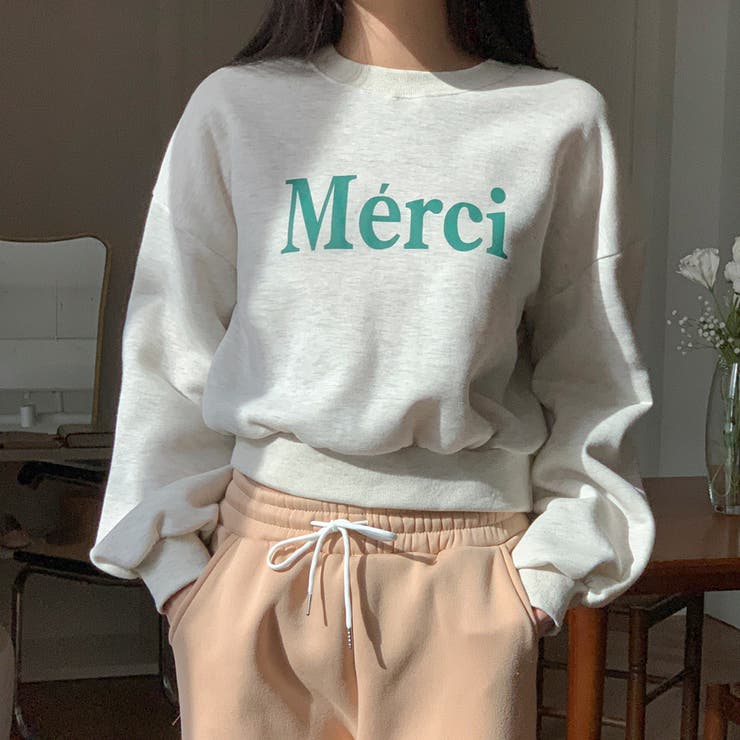 Merci裏起毛クロップドトレーナー スウェット ドロップ