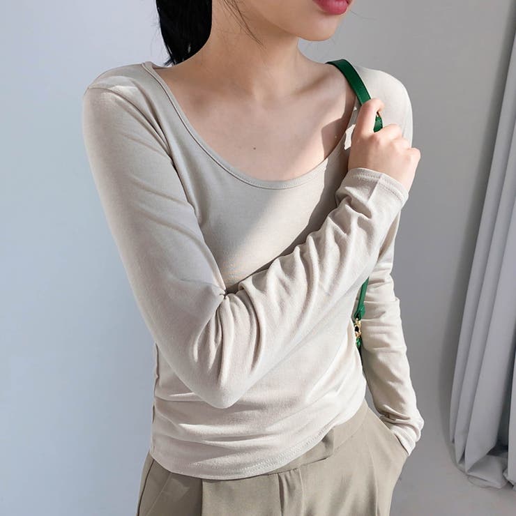 Beige | ソフトラウンドネックTシャツ ロングTシャツ 長袖 | PREMIUM K