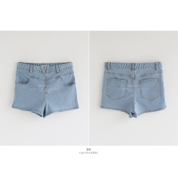 ジッパーデニムショートパンツ ハイウエスト ジーンズ[品番