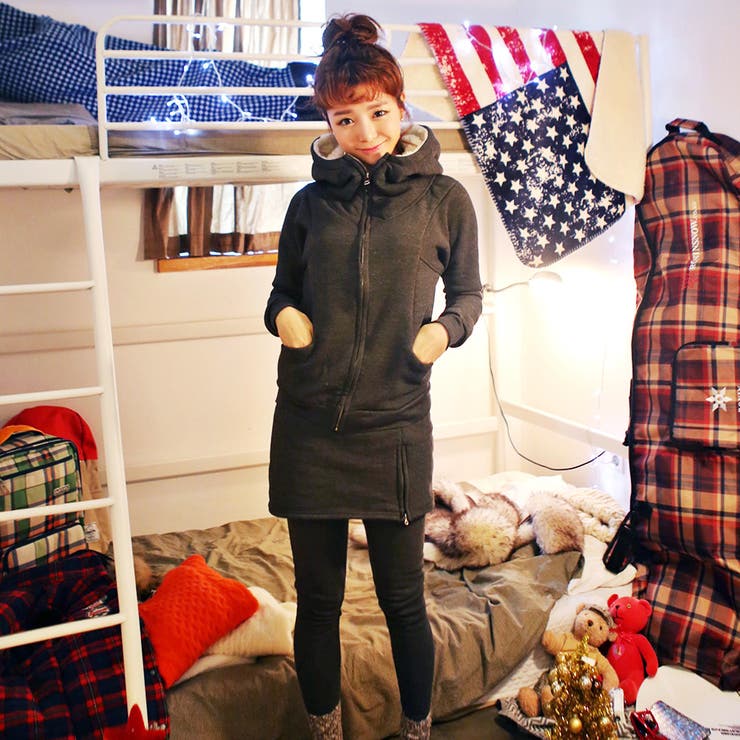 パーカー＆タイツスカート 裏起毛セットアップ チャック[品番