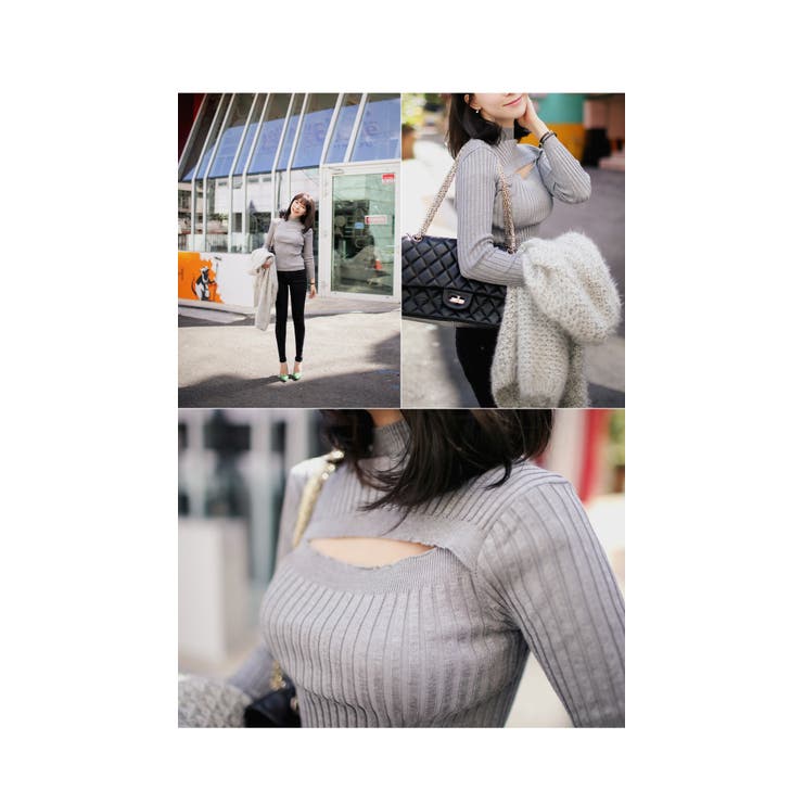 ニットTシャツ 長袖 胸元開き[品番：AD000005296]｜PREMIUM K
