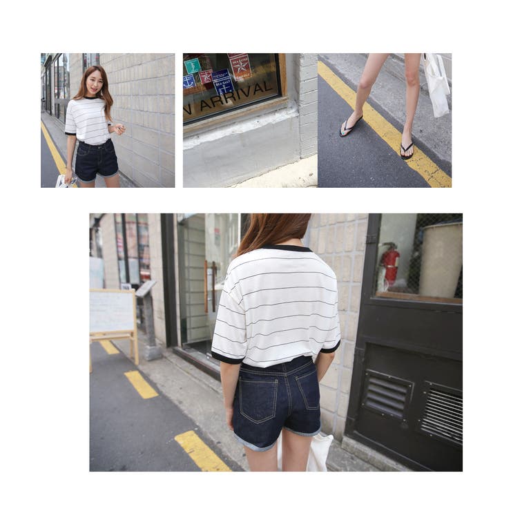 デニムショートパンツ 7色 ハイウエスト[品番：AD000006011