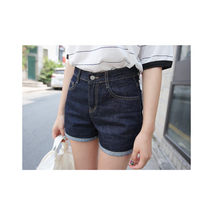 デニムショートパンツ 7色 ハイウエスト[品番：AD000006011