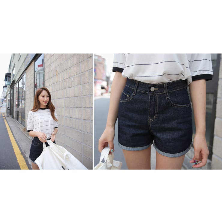 デニムショートパンツ 7色 ハイウエスト[品番：AD000006011