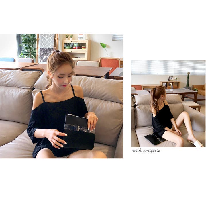 styling/ オフショルダー ブラック キャミソール Amazon | [Futaooo] プレミアムインナーベアトップレース柄下着