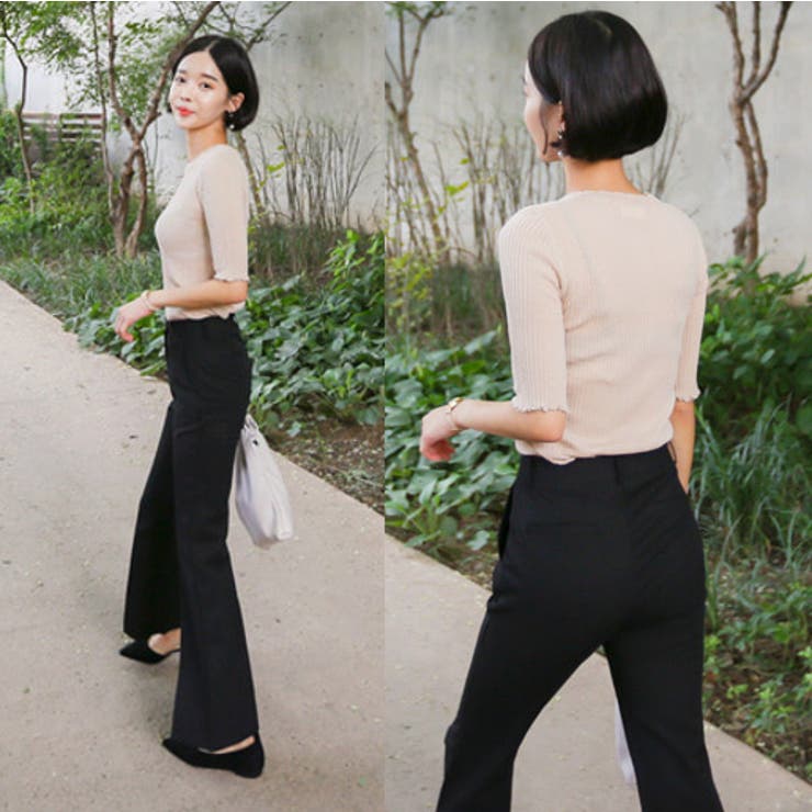 裾スリットブーツカットパンツ スラックス 上品[品番 裾スリットブーツカットパンツ スラックス 上品[品番