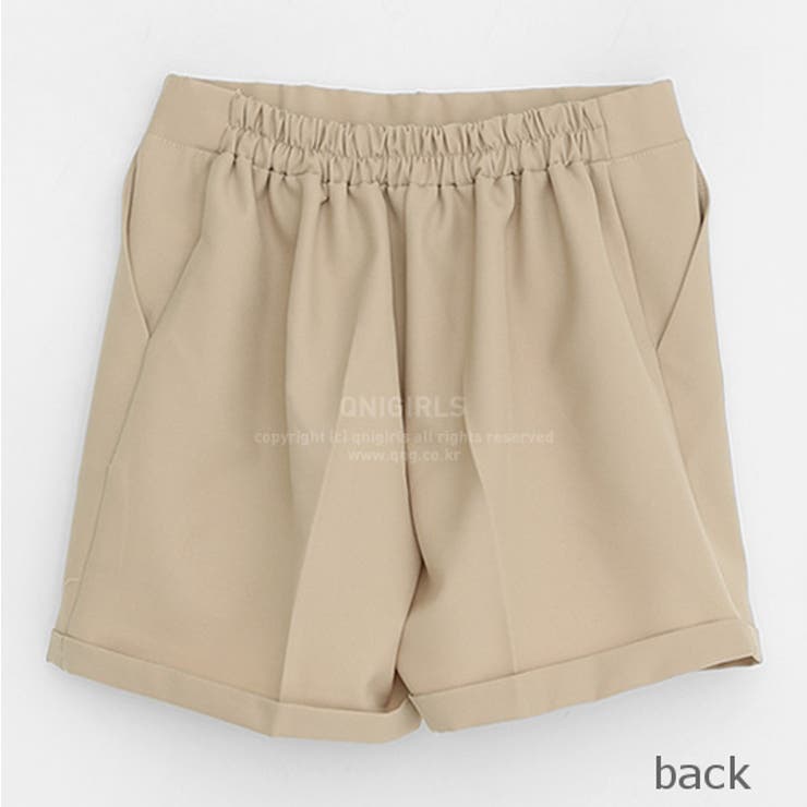ベージュ ショートパンツ ウエストゴム ショートスラックス ショートパンツ 後ろゴムウエスト[品番