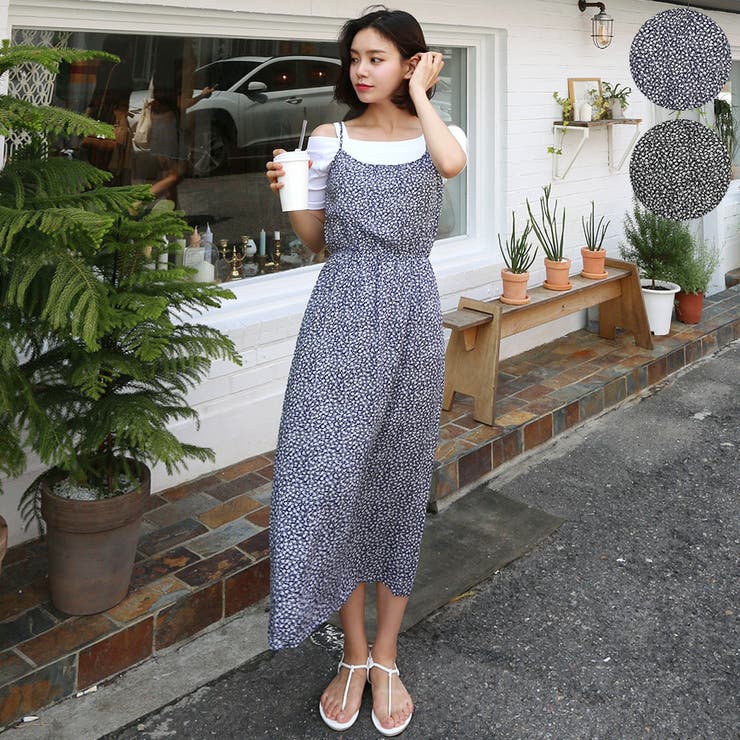 ロッジセリーヌフラワーロングワンピース キャミソールワンピース