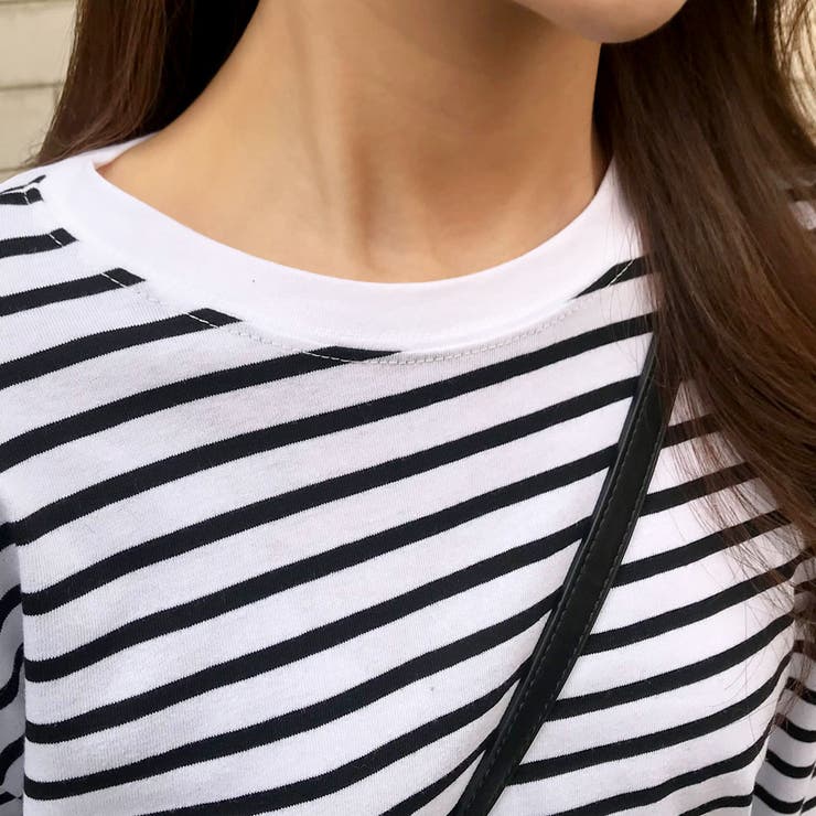 ホワイトスリーブのボーダーTシャツ ロングTシャツ 長袖[品番