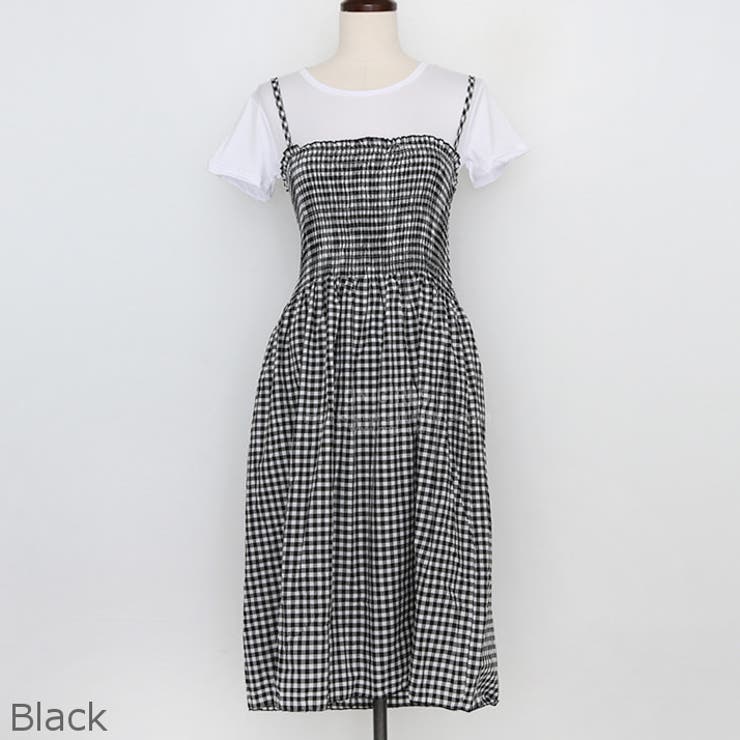 Tシャツ&チェックワンピースセット バストバンディング 伸縮 | PREMIUM K | 詳細画像1