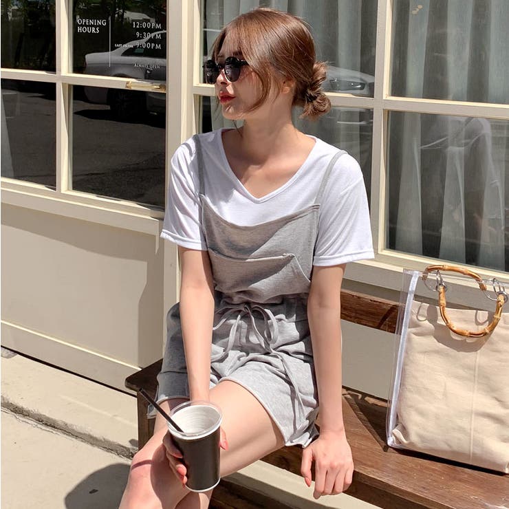 セットアップ風ジャンプスーツ ハーフオールインワン ショート