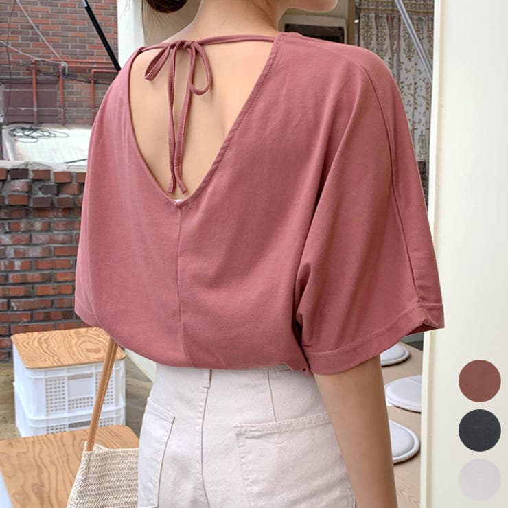 IndiPink | バックリボンハーフスリーブTシャツ バックシャン デコルテ | PREMIUM K