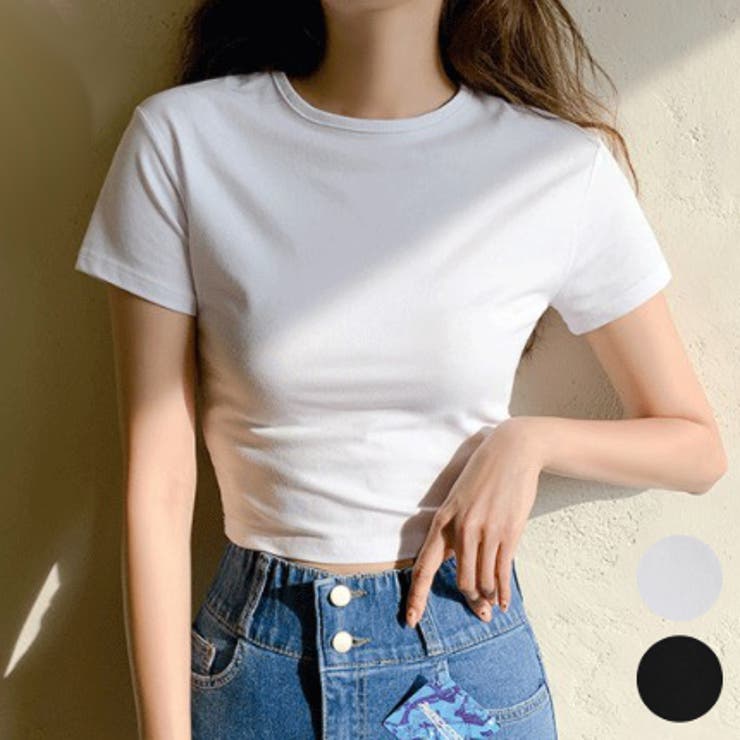 タイトクロップドTシャツ スリムフィット 半袖[品番 タイトクロップドTシャツ スリムフィット 半袖[品番