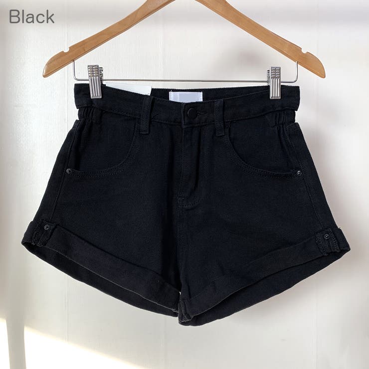 Black | 5カラーロールアップデニム ショートパンツ ハイウエスト | PREMIUM K