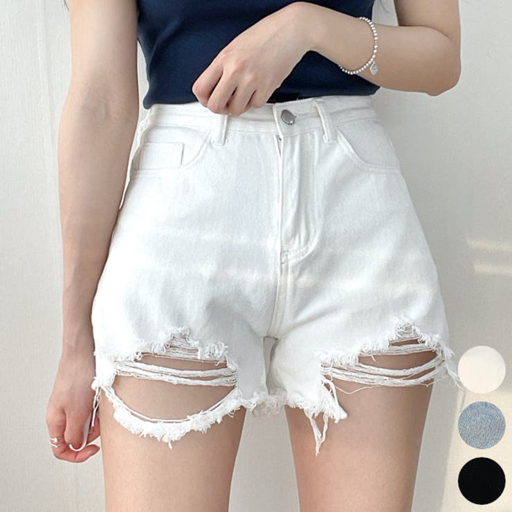Ivory | クラッシュデニムショートパンツ 短パン ダメージ加工 | PREMIUM K