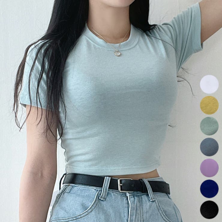 カラフルタイトクロップドTシャツ 半袖 クロップド丈[品番