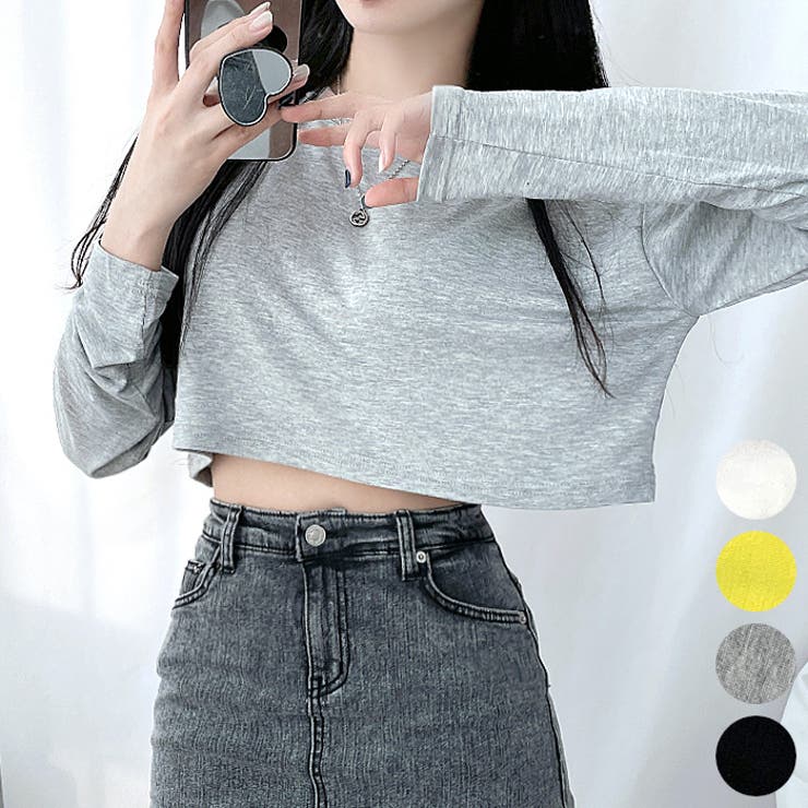 やわらかクロップドロングTシャツ ショート丈 長袖[品番