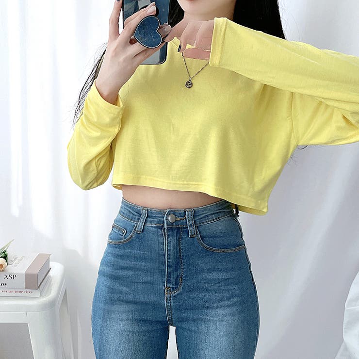 フィヨルド　クロップド　黄色　Tシャツ やわらかクロップドロングTシャツ ショート丈 長袖[品番