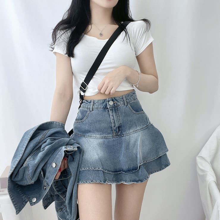 セットアップ デニム 半袖 ミニスカート プリーツ 韓国 b4084 fit=scale-down,w=1200