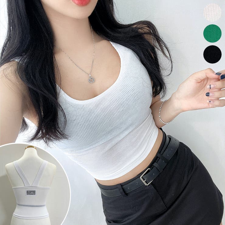 ラベルポイントタンクトップ クロップド丈 ノースリーブ[品番