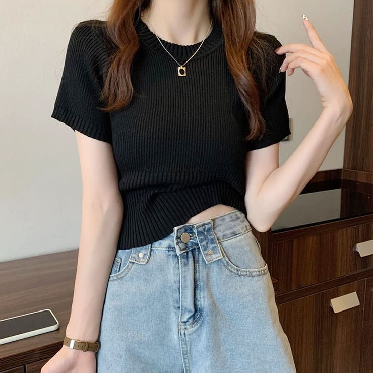 サマーニット ルーズ トップス 半袖 ポロカラー 韓国 3色 hra111 GOLDJAPAN 大きいサイズ レディース トップス ニット サマー