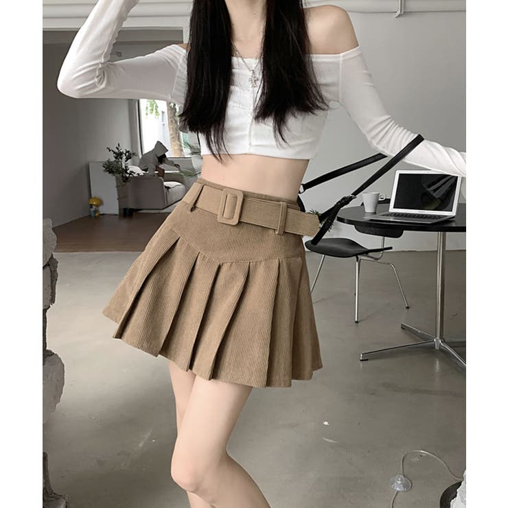 秋冬新作 全2色 コーデュロイプリーツミニスカート[品番