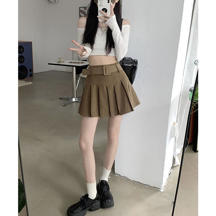 秋冬新作 全2色 コーデュロイプリーツミニスカート[品番