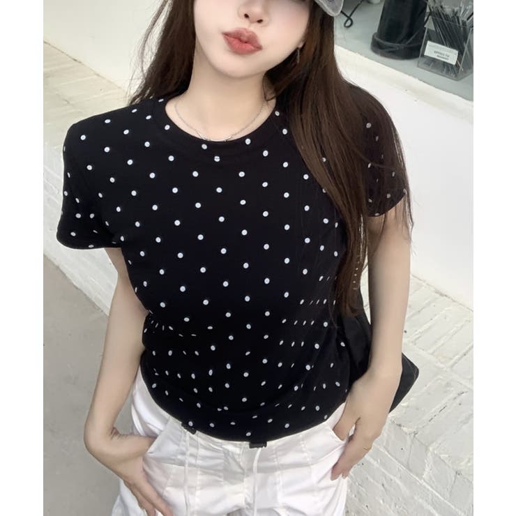 ラウンドネックドット柄Tシャツ[品番：PMZW0002160]｜Primazel