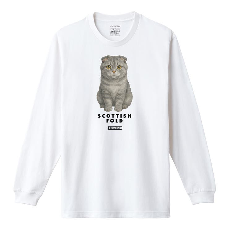 ホワイト | Moftique 長袖Tシャツ スコティッシュフォールド | printrium