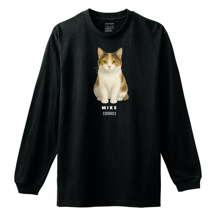 ブラック | Moftique 長袖Tシャツ 三毛猫 | printrium